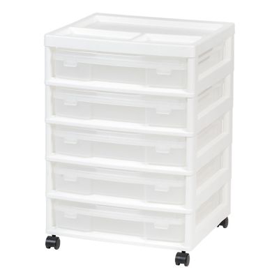 IRIS USA 5 Drawers Scrapbook Plastic Rolling Storage Cart, White