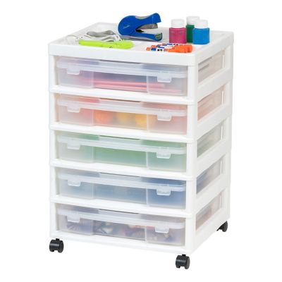 Image showing  5 Drawers Scrapbook Plastic Rolling Storage Cart, White