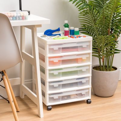 Image showing  5 Drawers Scrapbook Plastic Rolling Storage Cart, White