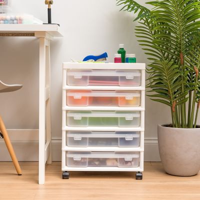 Image showing  5 Drawers Scrapbook Plastic Rolling Storage Cart, White
