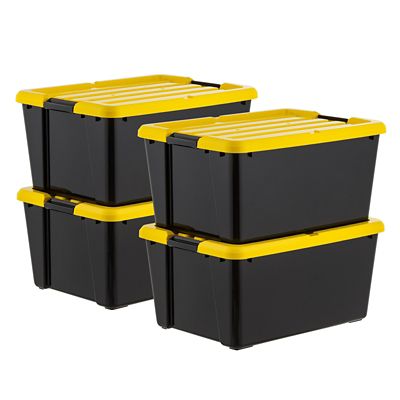 IRIS USA 11 Gal. Black Plastic Storage Bin with Lid, 4 pk.