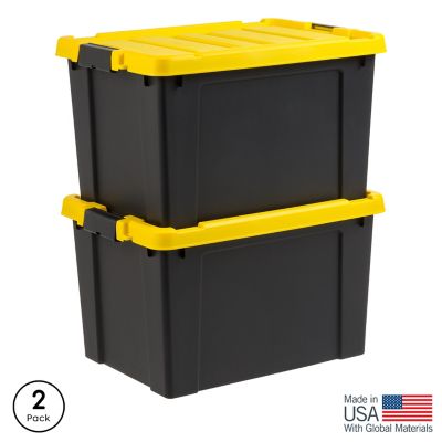 IRIS USA 19 gal. Black Plastic Latching Storage Bin with Lid, 2 pk.