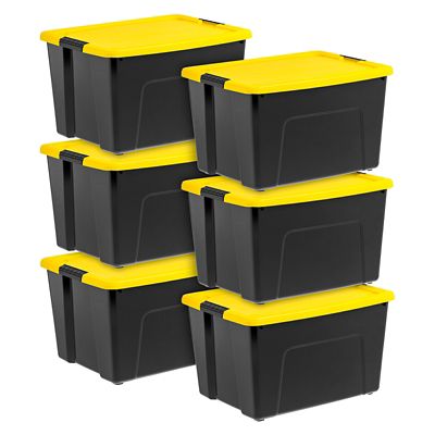 IRIS USA 15 gal. Black Plastic Storage Bin with Lid, 6 pk.
