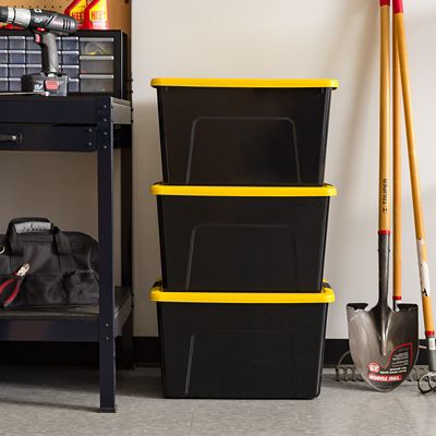 Image showing  15 gal. Black Plastic Storage Bin with Lid, 6 pk.