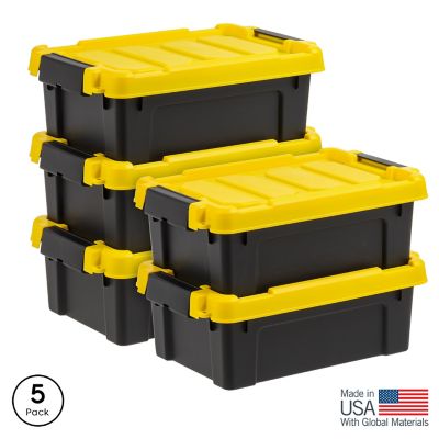 IRIS USA 3 gal. Black Plastic Latching Storage Bin with Lid, 5 pk.