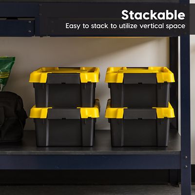 Image showing  3 gal. Black Plastic Latching Storage Bin with Lid, 5 pk.