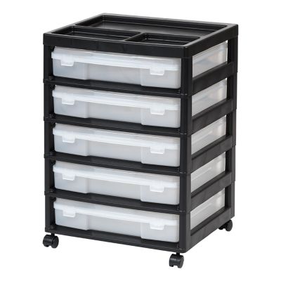 IRIS USA 5 Drawers Scrapbook Plastic Rolling Storage Cart, Black