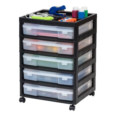 Image showing  5 Drawers Scrapbook Plastic Rolling Storage Cart, Black