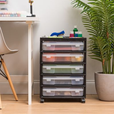 Image showing  5 Drawers Scrapbook Plastic Rolling Storage Cart, Black