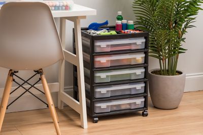Image showing  5 Drawers Scrapbook Plastic Rolling Storage Cart, Black