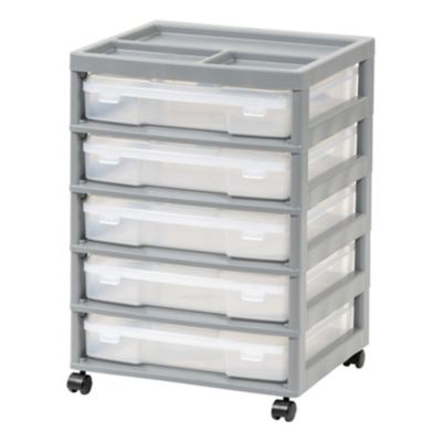IRIS USA 5 Drawers Scrapbook Plastic Rolling Storage Cart, Gray
