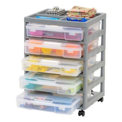 Image showing  5 Drawers Scrapbook Plastic Rolling Storage Cart, Gray