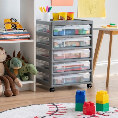 Image showing  5 Drawers Scrapbook Plastic Rolling Storage Cart, Gray
