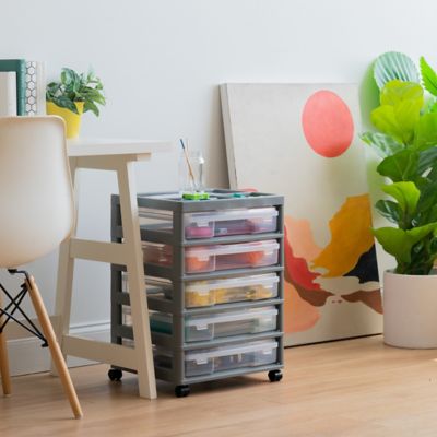 Image showing  5 Drawers Scrapbook Plastic Rolling Storage Cart, Gray