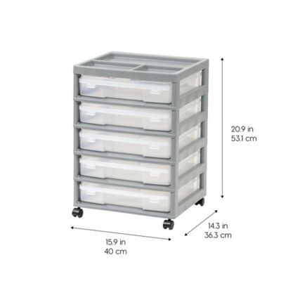 Image showing 7 th IRIS USA 5 Drawers Scrapbook Plastic Rolling Storage Cart, Gray