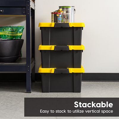 Image showing  12 gal. Black Plastic Latching Storage Bin with Lid, 3 pk.