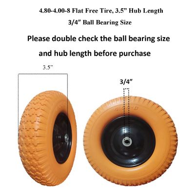Image showing  Wheelbarrow Tire 4.80/4.00-8 Flat-Free with 3/4 and 5/8 in. Bearing, 3.5 in. Hub, Set of 2
