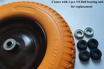 Image showing  Wheelbarrow Tire 4.80/4.00-8 Flat-Free with 3/4 and 5/8 in. Bearing, 3.5 in. Hub, Set of 2