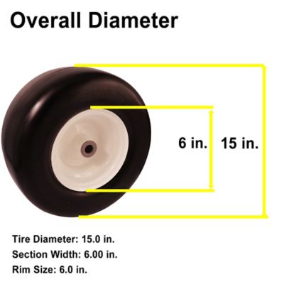 Image showing  15 x 6.00-6in. Smooth Flat-Free Replacement Wheels for Zero Turn Lawn Mower Walk-Behind, 3/4 & 5/8 in. Bore