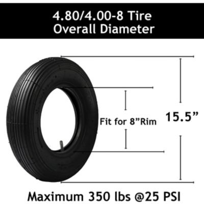 Image showing  4.80/4.00-8 in. Tire and Inner Tube Set, 550 lb. Capacity, Universal Fits 15.5 in. Wheel