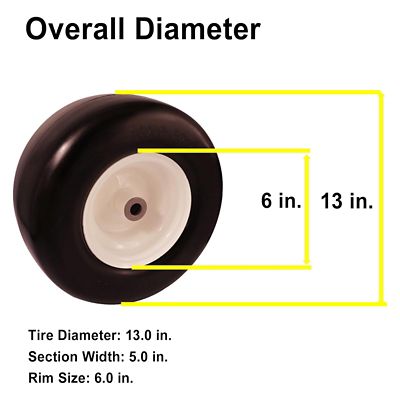 Image showing  13x5.00-6 Flat Free Zero-Turn Lawn Mower Smooth Tread Tire Assembly with Universal Kit, 3/4 in. Bushings