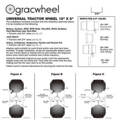Image showing  15 x 6-6in. 4PR Universal Fit Lawn and Garden Tire Assembly with 3/4 Bore Bushing Kits