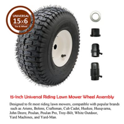 Image showing  15 x 6-6in. 4PR Universal Fit Lawn and Garden Tire Assembly with 3/4 Bore Bushing Kits