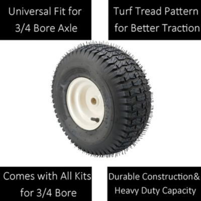 Image showing  15 x 6-6in. 4PR Universal Fit Lawn and Garden Tire Assembly with 3/4 Bore Bushing Kits