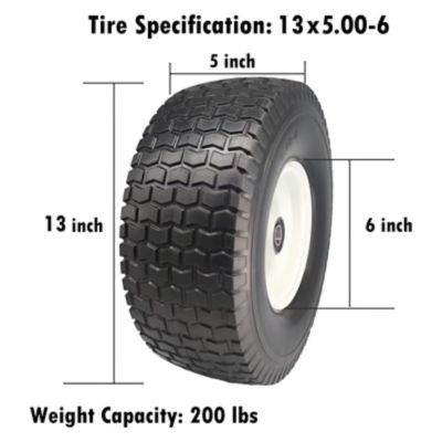 Image showing  13 x 5-6in. Flat Free Wheels with Turf Tread, 3/4 & 5/8 in. Bore Size