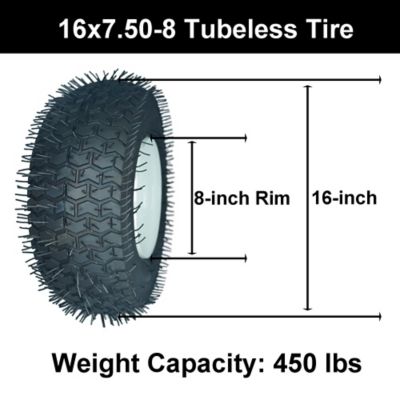 Image showing  16 x 7.50-8in. with 3/4 in. Bearing Lawn and Garden Tire Assembly, White Solid Wheel, Set of 2