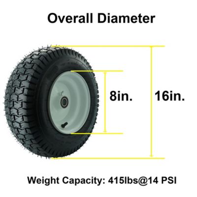 Image showing  Set of 2 16x6.50-8 Lawn and Garden Tire Assembly, White Rubber Wheel with 1 in. Bushing, 3-6 in. Center Hub