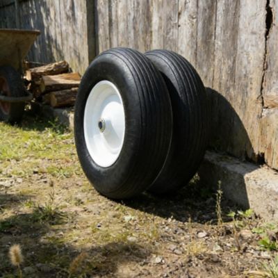 Ogracwheel Set of 2 Flat Free Wheelbarrow Tire on Wheel 4.80/4.00-8 with 3-6 in. Center Hub, 3/4 & 5/8 in. Ball Bearing