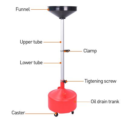 Image showing  8 Gallon Portable Waste Oil Drain,Industrial Fluid Drain Tank With Wheels and Adjustable funnel height. Red.