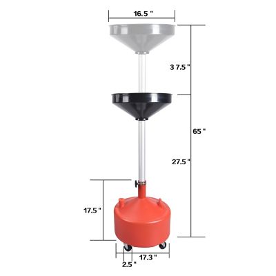 Image showing  8 Gallon Portable Waste Oil Drain,Industrial Fluid Drain Tank With Wheels and Adjustable funnel height. Red.
