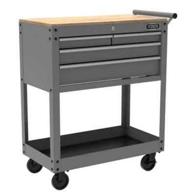 Tractor Supply 30 in. 4-Drawer Tool Cart with Wood Top, Gray