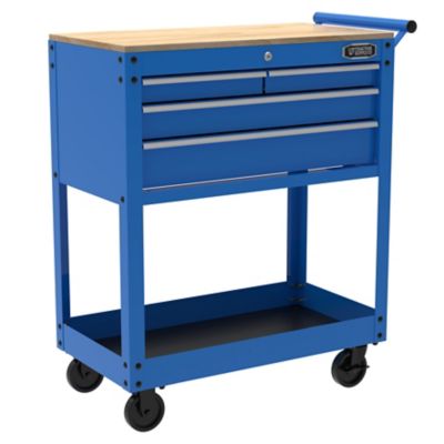 Tractor Supply 30 in. 4-Drawer Tool Cart with Wood Top, Blue