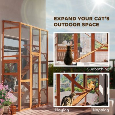Image showing 2 th Pawhut Catio Outdoor Cat Enclosure, Large Wooden Cat House