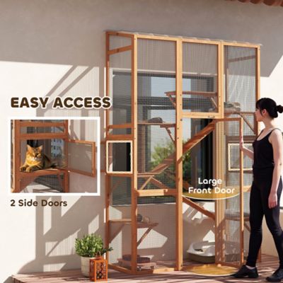 Image showing 4 th Pawhut Catio Outdoor Cat Enclosure, Large Wooden Cat House