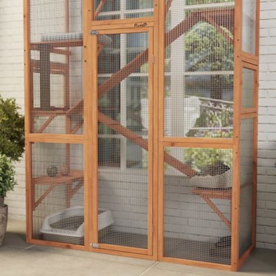 Image showing 7 th Pawhut Catio Outdoor Cat Enclosure, Large Wooden Cat House