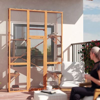 Image showing 8 th Pawhut Catio Outdoor Cat Enclosure, Large Wooden Cat House