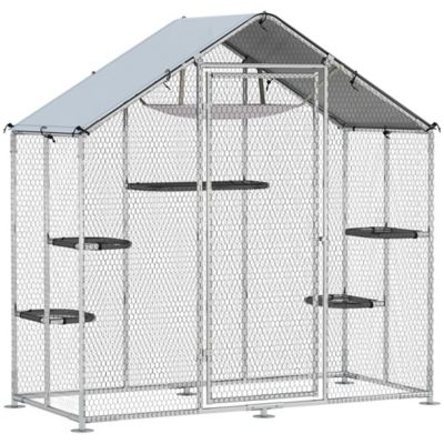 Pawhut Large Catio Outdoor Cat Enclosure, Galvanized Steel Walk-in Cat Patio