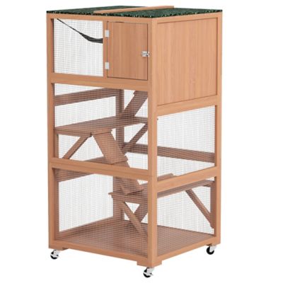Pawhut Catio, Outdoor Cat Enclosure House, Wooden Feral Cat Shelter on Wheels