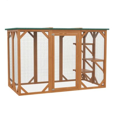 Pawhut Outdoor Cat House, Catio Wooden Feral Cat Shelter, Cat Cage with Platforms