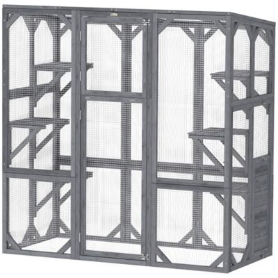 Pawhut Catio Outdoor Cat Enclosure, Large Wooden Cat House for 1-3 Cats
