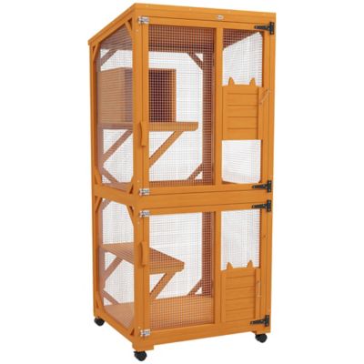 Pawhut Wooden Catio with Waterproof Roof, Large Cat House with High-Up Resting Box