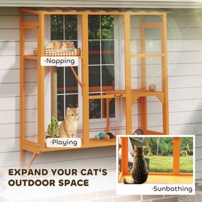Pawhut Outdoor Catio, Cat Window Catio Box Enclosure for 2-3 Large ...