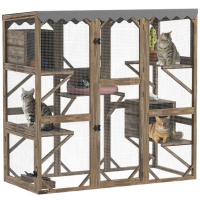 Pawhut Catio Outdoor Cat Enclosure, Wooden Cat House