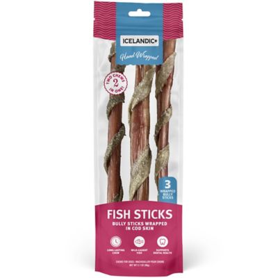 Icelandic+ Fish Sticks: Bully Stick Wrapped In Cod Skin: 12in. - 3pk