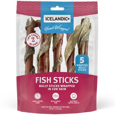 Icelandic+ Fish Sticks: Bully Stick Wrapped In Cod Skin: 6in. - 5pk