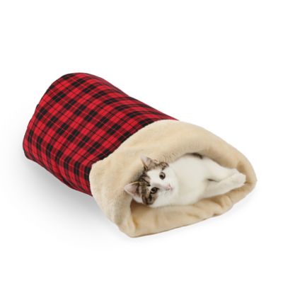 PawsPik Self Warming Covered Dog & Cat Cave Bed, Small, Red Flannel